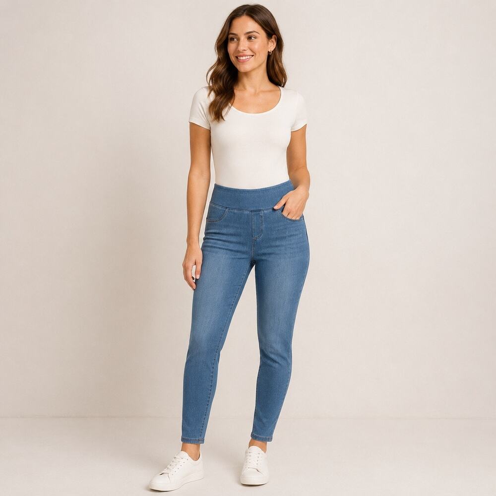 Halara Pull On Jeans Women’s Large Blue Denim Stretchy Pockets Comfy Pants NWOT